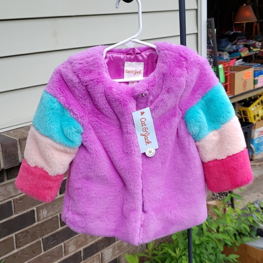 NWT Cat & Jack Lined Fuzzy Jacket Coat Sz 2T